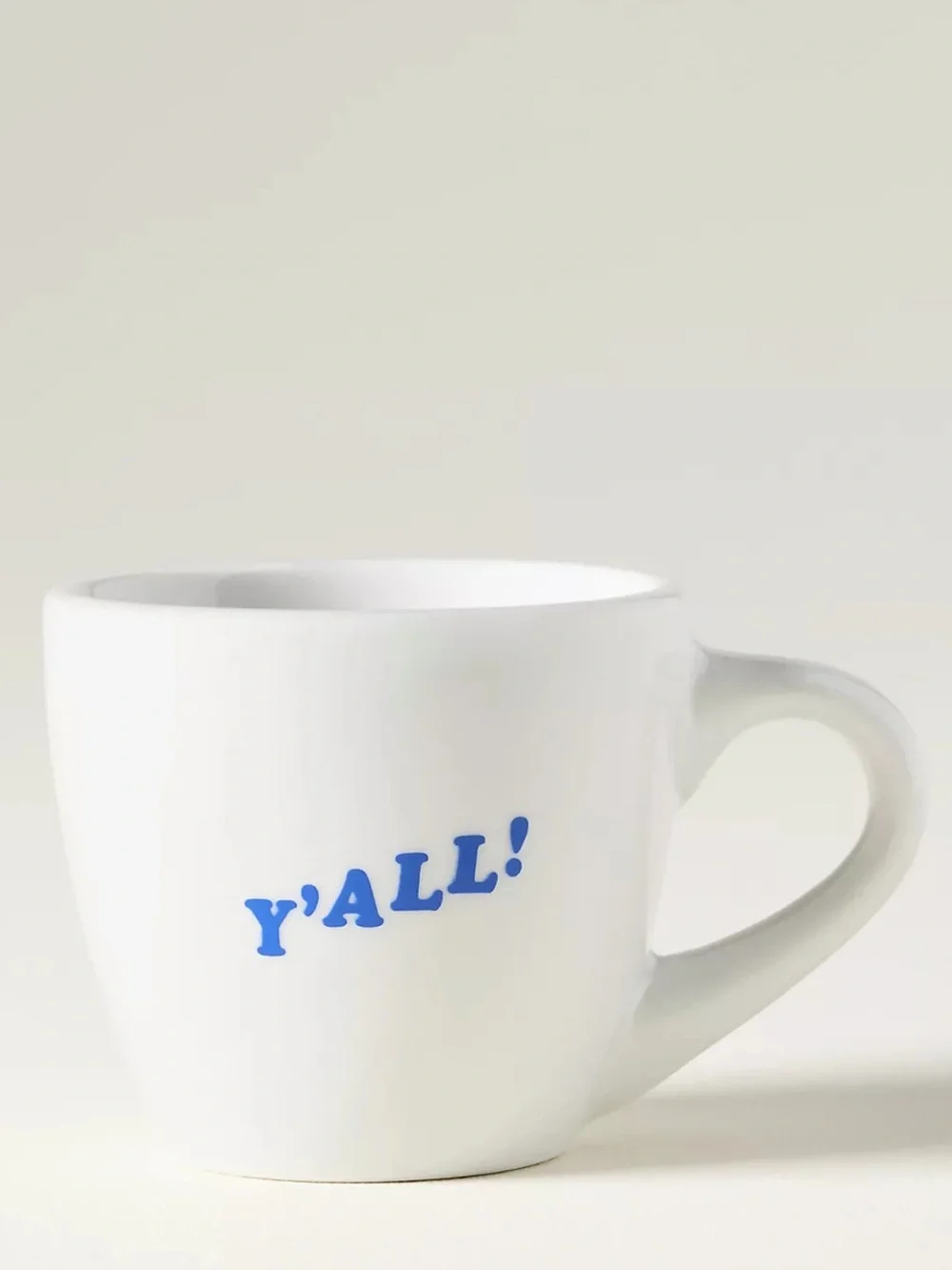 Anthropologie Stoneware White Espresso Cup with Y'ALL! Blue Print